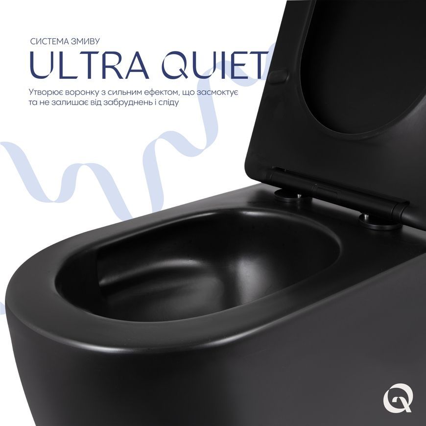 Унитаз подвесной Qtap Taurus безободковый Ultra Quiet сиденье Slim Duroplast/Soft-close/Quick release QTTAU28BLM50504 черный - QTTAU28BLM50504