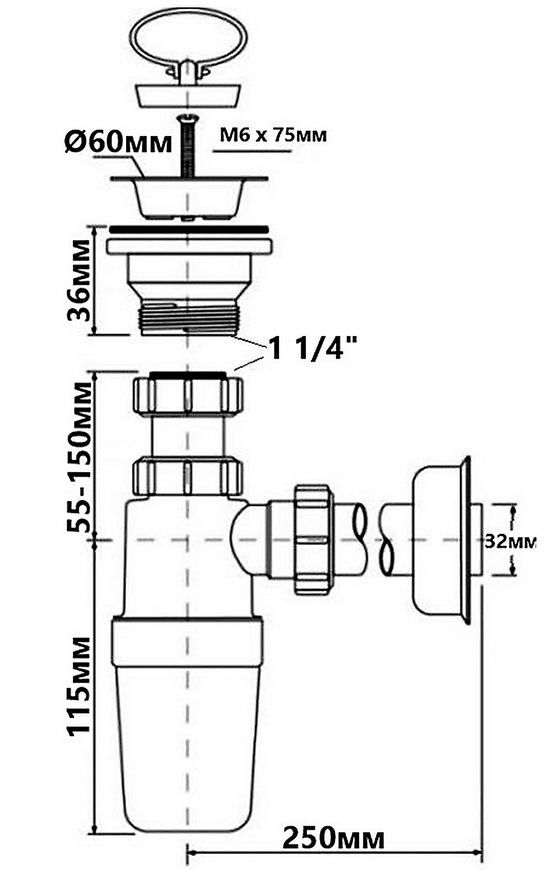 Сифон для умивальника McALPINE 1 1/4&Prime; x 32 мм HC1L-J - HC1L-J