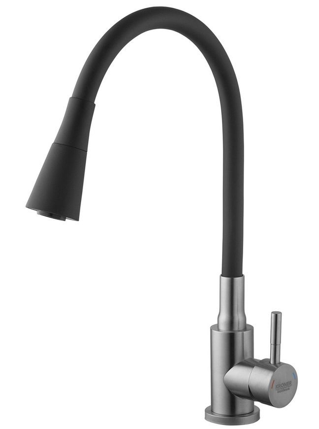 Смеситель для кухни с гибким изливом Kroner KRP Edelstahl Klassisch-ESG031BLK сталь/черный CV035371 - Klassisch-ESG031BLK