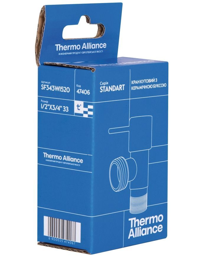Кран кутовий приладовий Thermo Alliance Standart 1/2"Зх3/4"З керамічна букса хром SF343W1520
