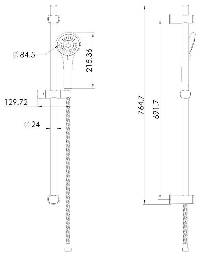 Гарнітур душовий Imprese Modus 765 мм, шланг 150 см PVC f03808210SR чорний матовий - f03808210SR