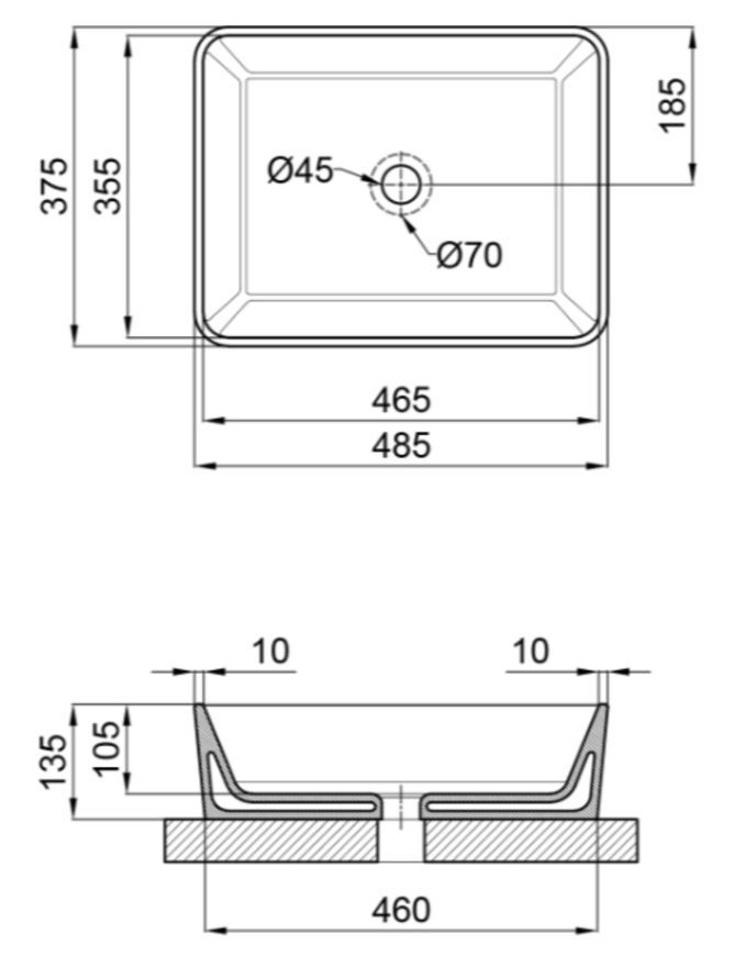 Раковина-чаша Qtap Tern накладная прямоугольная 485х375х135 Matt black QT172074MBMBN - QT172074MBMBN