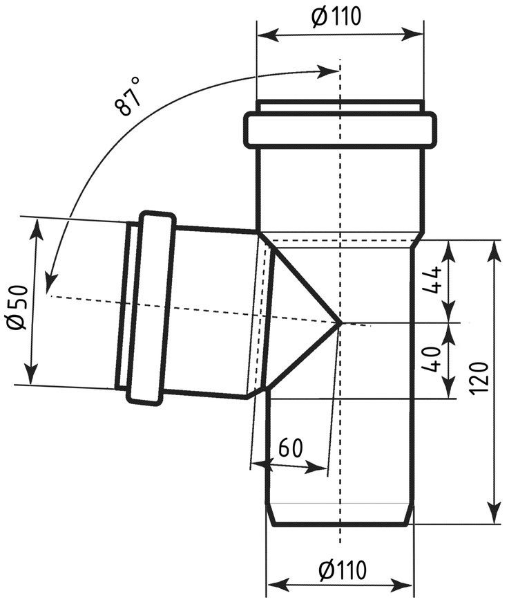 Трійник каналізаційний Ostendorf-OSMA HT-System PLUS d110/50/110&times;87&deg; SD00057163