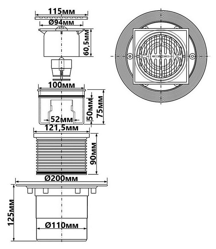 Трап для душу McALPINE 115х115 HCFG3V-110 110 мм - HCFG3V-110
