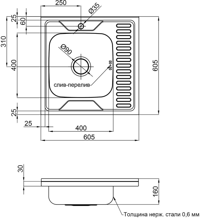 Кухонна мийка LIDZ 6060-L Decor 0,6 мм (160) - LIDZ6060LDEC06