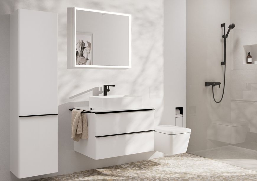 Смеситель для раковины HANSGROHE Tecturis E 240 Fine CoolStart EcoSmart+ Matt Black 73070670 черный с донным клапаном - 73070670