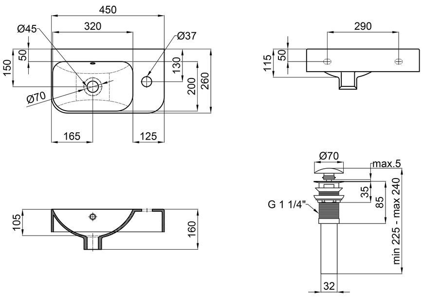 Раковина QTAP Tern 450х260х155 Matt black з донним клапаном QT17115117RMB - QT17115117RMB