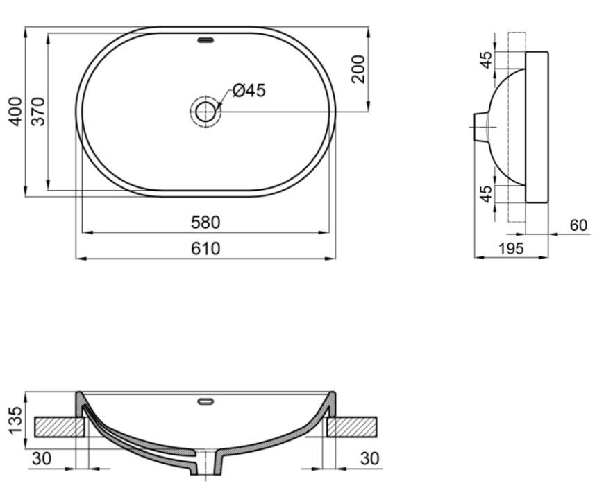 Раковина Qtap Leo 610x400x195 White QT11114028WN - QT11114028WN