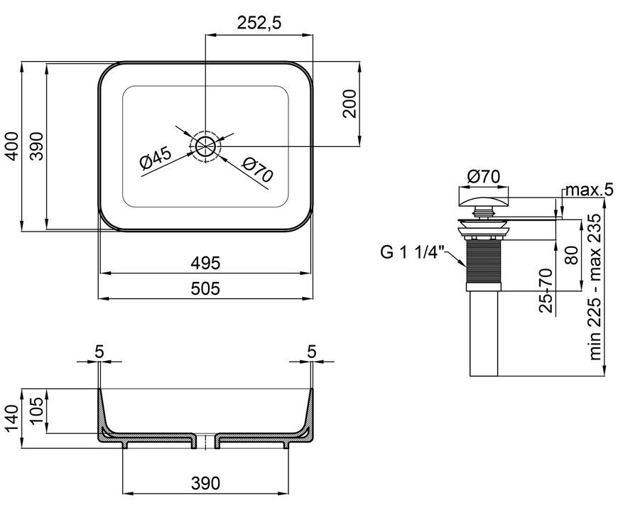 Раковина-чаша QTAP Tern 500x390x140 Matt black з донним клапаном QT172195MBMB - QT172195MBMB