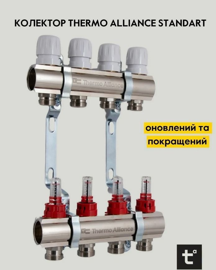 Коллектор латунный с расходомерами, термостат. кранами и евроконусами Thermo Alliance Standart 1" 3 выхода TAS235W3E - TAS235W3E