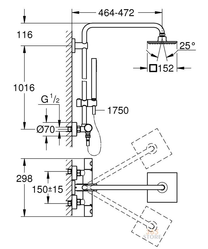 Душевая система GROHE Euphoria System 150 27932000 с термостатическим смесителем - 27932000