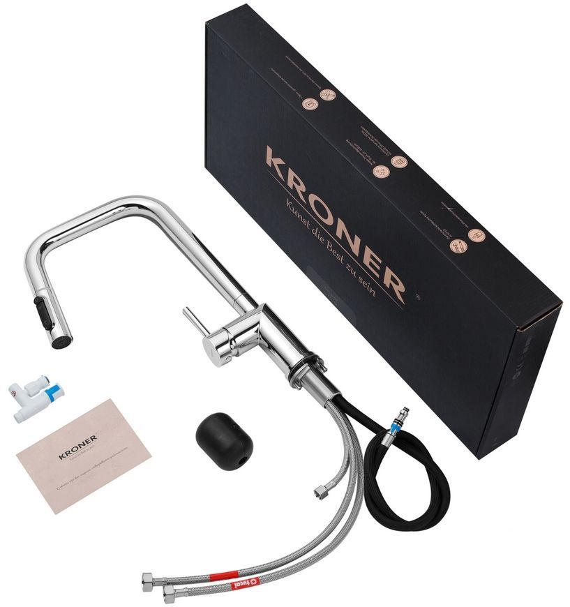 Смеситель для кухни Kroner Element 296569B-0101 с подключением для питьевой воды и выдвижным изливом, хром CV035986 - Element 296569B-0101
