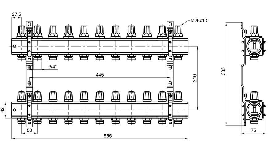 Коллектор ICMA 1" 11 выходов, без расходомера №K005 - 87K005PT06