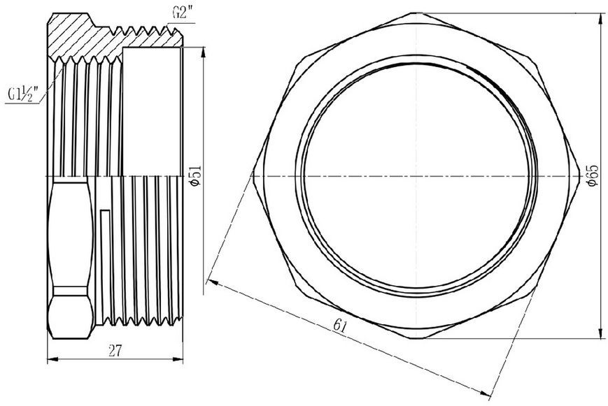 Футорка латунная SD Forte 2"НРх1 1/2"ВР никелированная SF3745040