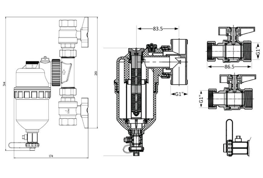 Фільтр-дешламатор Thermo Alliance Forte 1" з магнітом, поворотний TAF400G25
