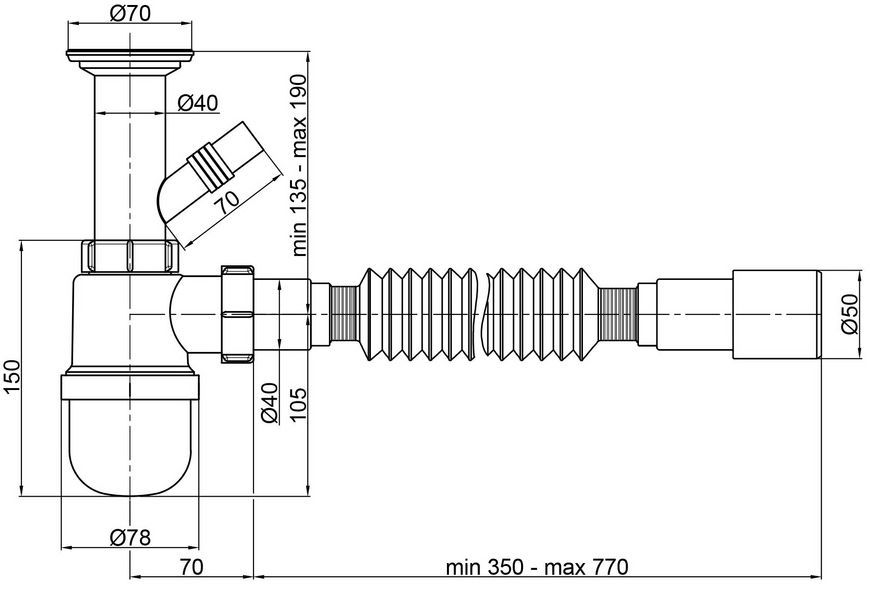 Сифон для раковины LIDZ U03571 (WHI) (60 06 Y002 00) с отводом для стиральной машины - LU03