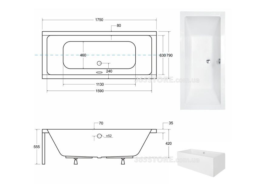 Ванна акриловая BESCO QUADRO 175х80 - 00000011333