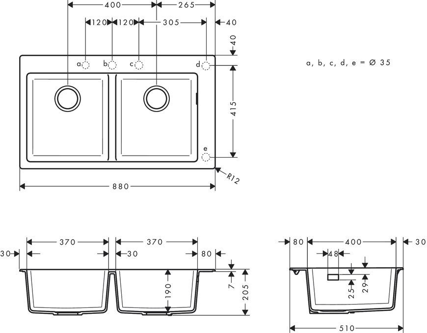 Кухонна мийка HANSGROHE S510-F770 770х510 на дві чаші 370/370 Graphiteblack чорний графіт 43316170 - 43316170