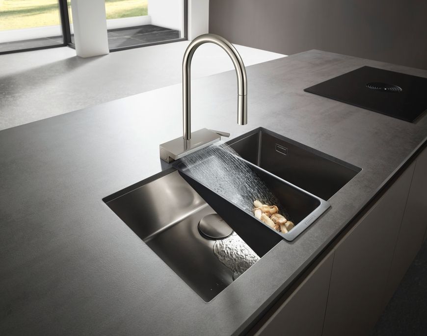Змішувач для кухонної мийки HANSGROHE Aquno Select M81 170 3jet з витяжним виливом Sbox Stainless Steel Finish 73831800 нержавіюча сталь - 73831800