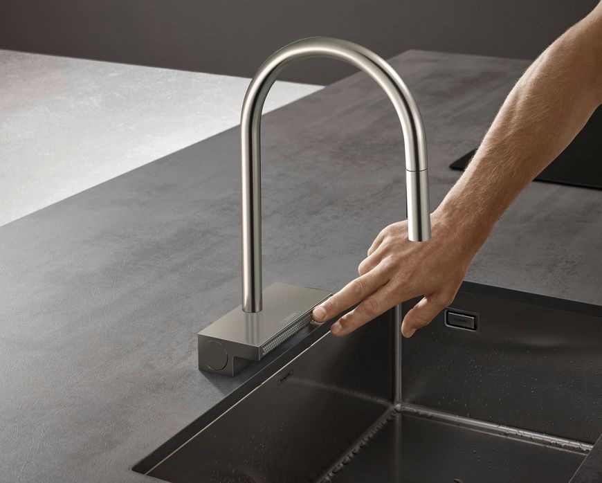 Змішувач для кухонної мийки HANSGROHE Aquno Select M81 170 3jet з витяжним виливом Sbox Stainless Steel Finish 73831800 нержавіюча сталь - 73831800