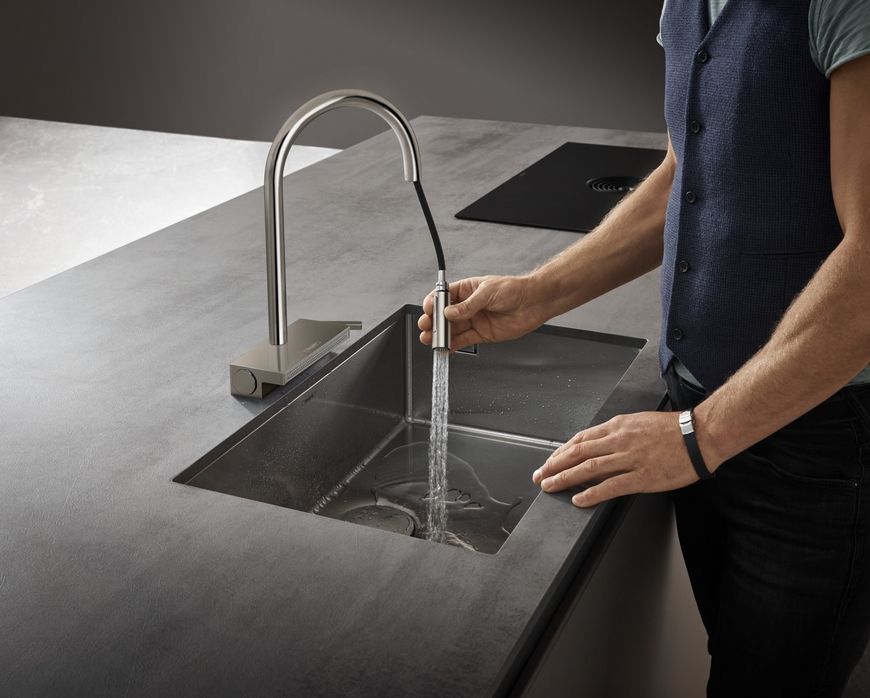 Змішувач для кухонної мийки HANSGROHE Aquno Select M81 170 3jet з витяжним виливом Sbox Stainless Steel Finish 73831800 нержавіюча сталь - 73831800