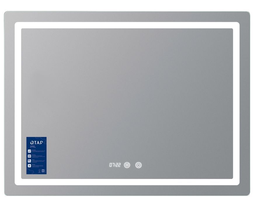 Зеркало настенное прямоугольное Qtap Mideya MI2 1000х800 с часами, LED-подсветкой Touch, антизапотеванием, диммером QTMID100080049266