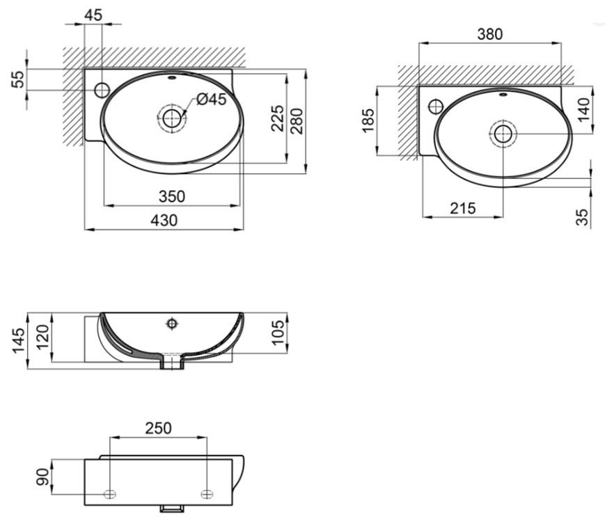 Раковина Qtap Leo 430x280x145 White QT11115011LWN - QT11115011LWN