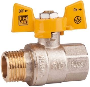 Кран шаровой SD Plus 3/4" ВН для газа (бабочка) латунь SD607NG20PN40