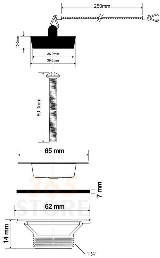 Злив McALPINE до умивальника 1 1/4&Prime; x 65 мм з решіткою, корком та ланцюжком 255AB бронза - 255AB
