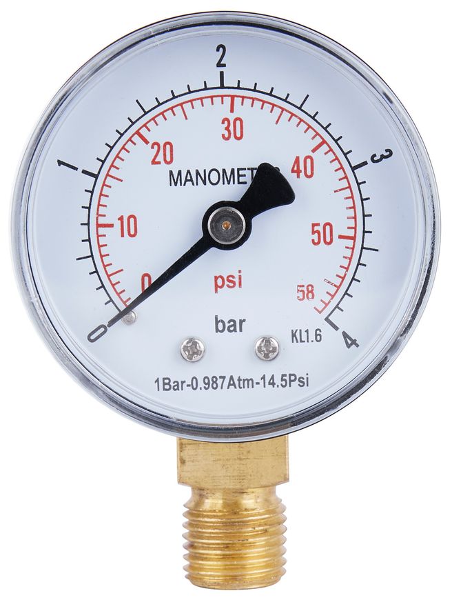 Манометр SD Plus 50 мм латунное нижнее подключение 1/4"НР 0-4 бар SD1704B