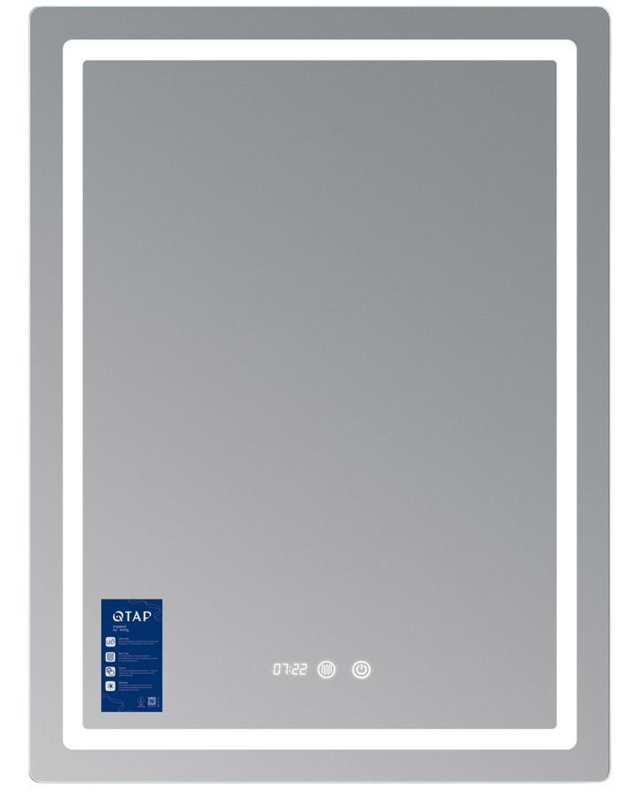 Зеркало настенное прямоугольное Qtap Mideya MI2 600х800 с часами, LED-подсветкой Touch, антизапотеванием, диммером QTMID60080049627