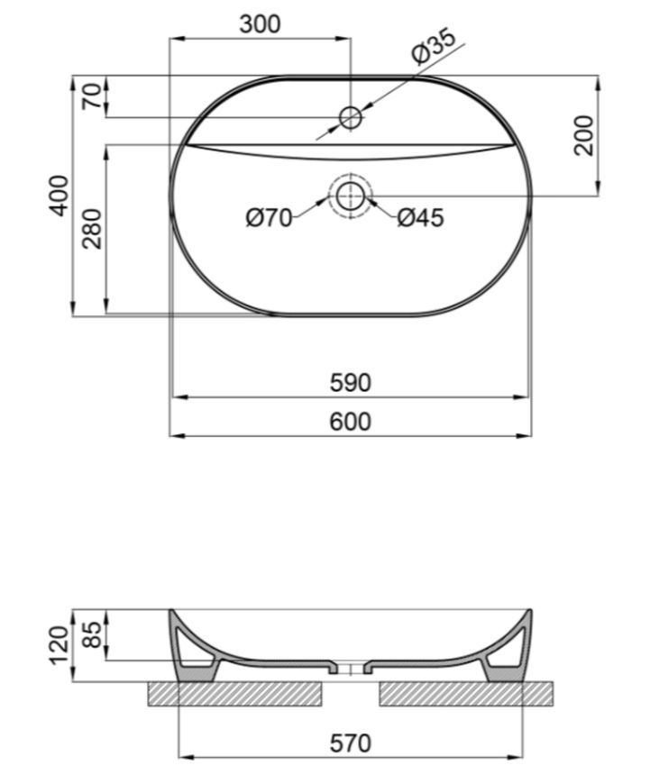 Раковина накладная овальная Qtap Scorpio 600x400x120 White QT14112203WN - QT14112203WN