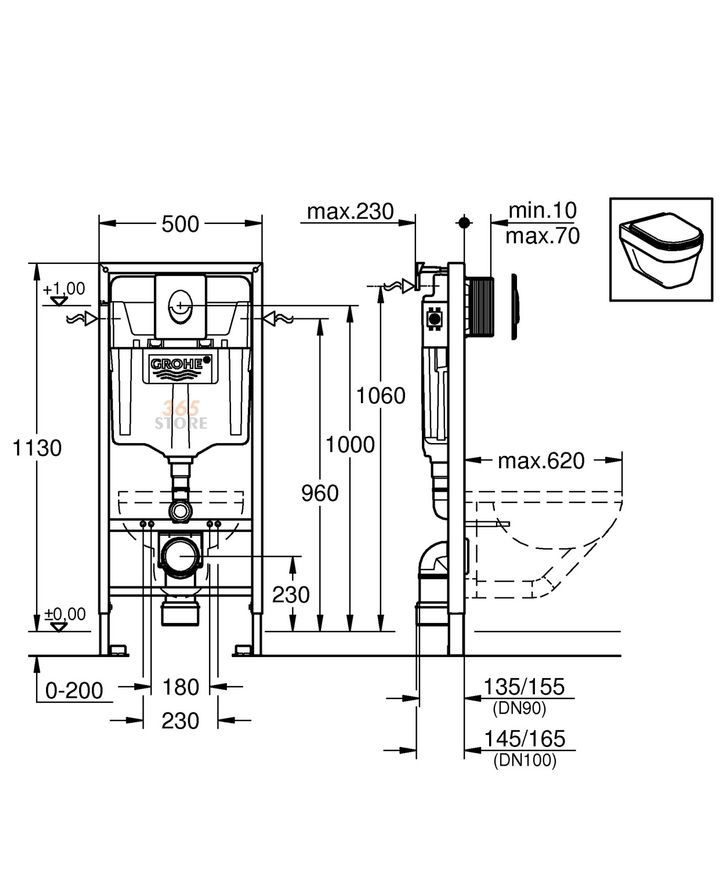 Инсталяция GROHE Rapid SL 38772001 с панелью смыва 38732000 - 38772001