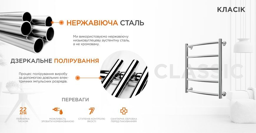 Полотенцесушитель водяной MARIO Классик 500x430/400 хром 1.1.0100.01.P - 1.1.0100.01.P