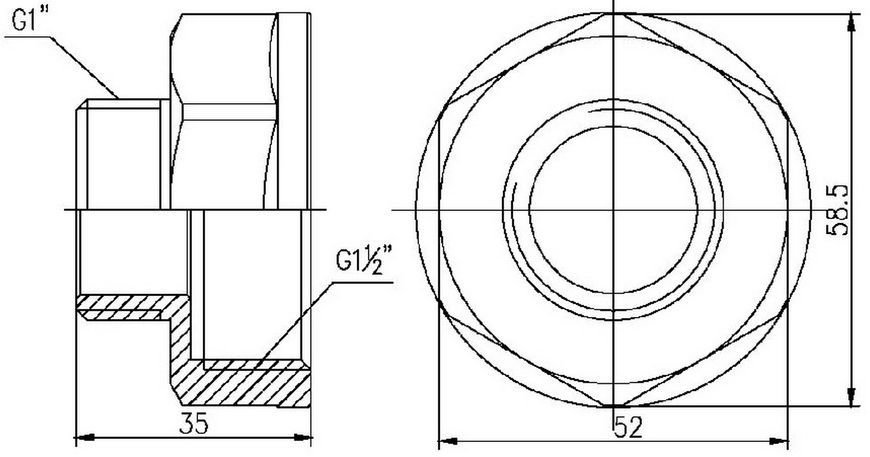 Переход латунный SD Forte 1 1/2"ВРх1"НР никелированный SF3604025