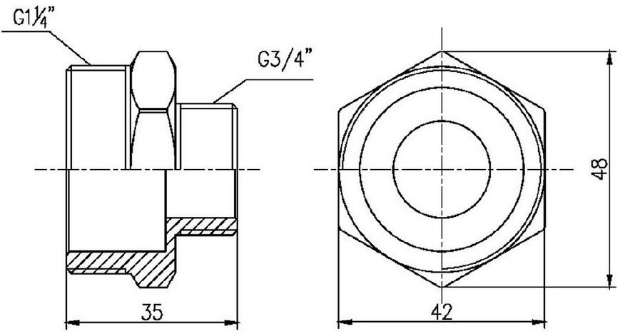 Ниппель латунный SD Forte 1 1/4"х3/4" редукционный никелированный SF3593220