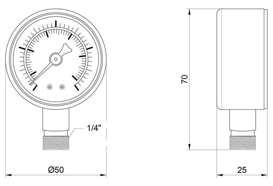 Манометр SD Plus 50 мм латунне нижнє підключення 1/4"ЗР 0-4 бар SD1704B