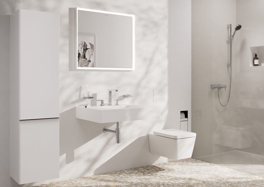 Смеситель для раковины на 3 отверстия HANSGROHE Tecturis E 150 EcoSmart+ Chrome 73030000 хром с донным клапаном - 73030000