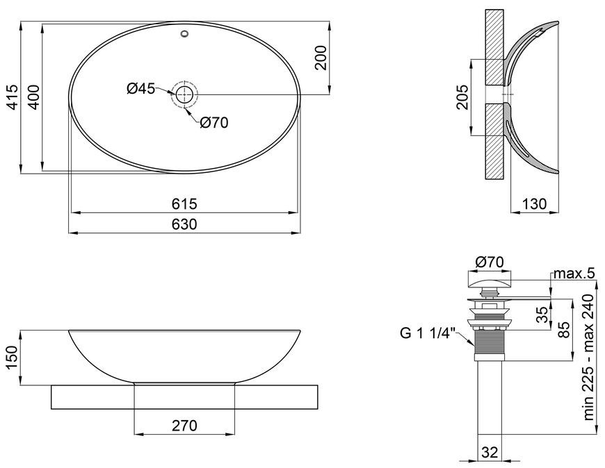 Раковина-чаша QTAP Dove 630х415х150 White з донним клапаном QT06113077W - QT06113077W