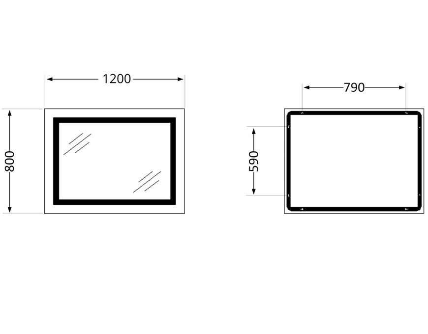 Зеркало Lidz Kubis KU1 1200х800 мм с LED-подсветкой Touch, с антизапотеванием, с диммером, рег. яркости LDKUB120080049008