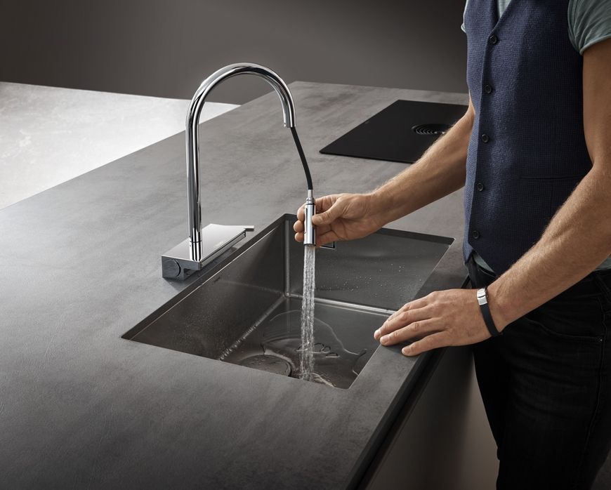 Смеситель для кухонной мойки HANSGROHE Aquno Select M81 170 3jet с вытяжным изливом 73837000 хром - 73837000