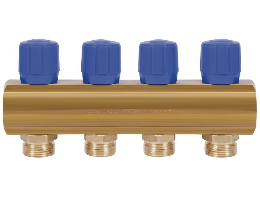 Коллектор&nbsp;ICMA&nbsp;с&nbsp;регулировочными&nbsp;вентилями&nbsp;1" 4 выхода №1105 (Blue) 871105PJ0512