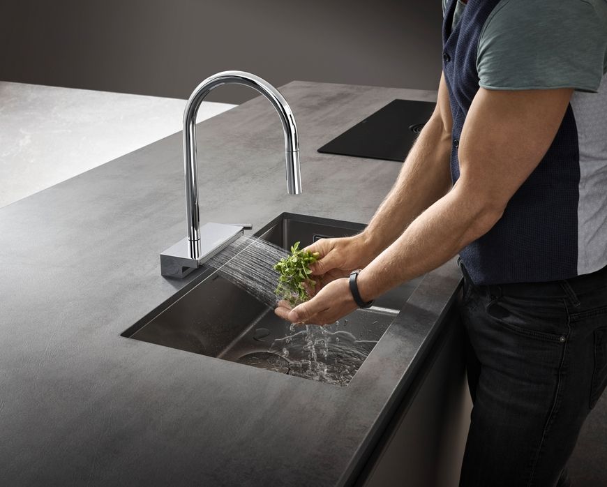 Смеситель для кухонной мойки HANSGROHE Aquno Select M81 170 3jet с вытяжным изливом 73837000 хром - 73837000