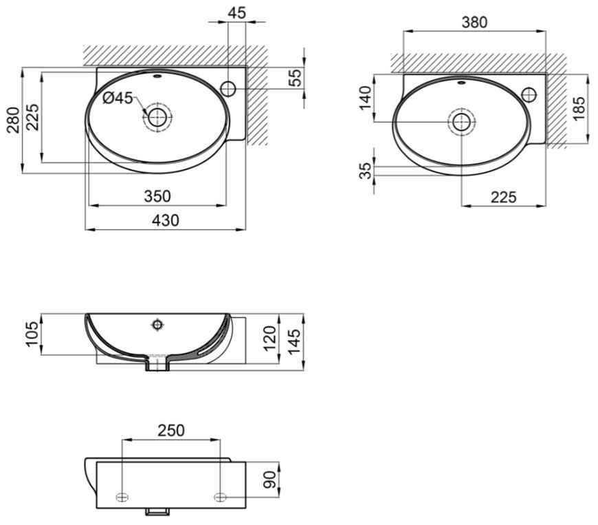 Раковина Qtap Leo 430x280x145 White QT11115011RWN - QT11115011RWN