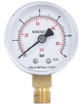 Манометр Thermo Alliance Standart 50 мм латунне нижнє підключення 1/4"ЗР 0-6 бар SD1706B