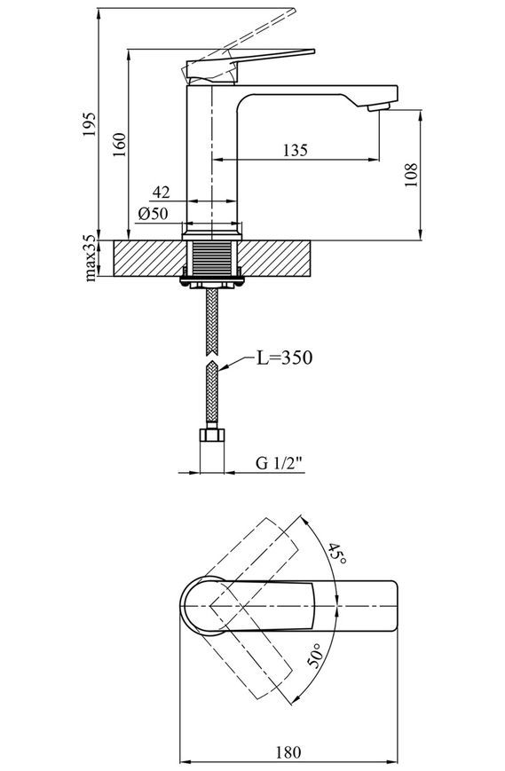 Змішувач для раковини Kroner KRP Makon-C010 латунь, хром CV033869 - KRP Makon-C010