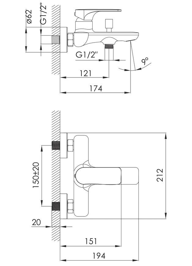 Смеситель для ванны Imprese Lednice f03207901BA 35 мм хром - f03207901BA