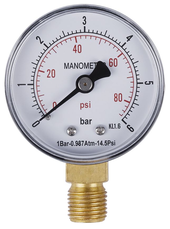 Манометр SD Plus 50 мм латунне нижнє підключення 1/4"ЗР 0-6 бар SD1706B