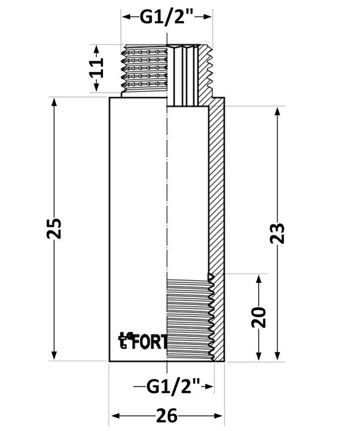Подовжувач латунний хромований Thermo Alliance Forte 1/2" ВРх1/2" ЗР, 25 мм TAF1301525