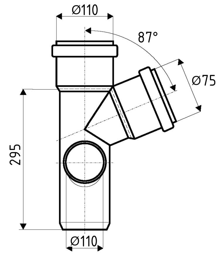 Крестовина двухплоскостная канализационная Ostendorf-OSMA HT-System PLUS d110/110/110/75&times;87&deg; (Л) SD00057597